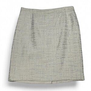 LOFT Cream Silver Glitter Pencil Skirt Vintage Size M Office Holiday